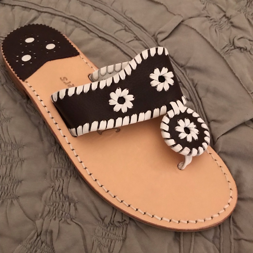 Jack Rogers Flat Sandal, Brown and White